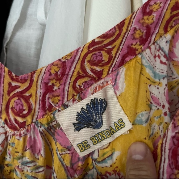 BE BINDAAS yellow red pink floral tiered sleeveless mini dress - Picture 6 of 7